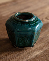 Hexagonal Teal Glazed Earthenware Vase, China, Early 20th Century