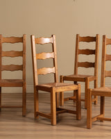 Set of 4 French Oak High Back Rush Seat Dining Chairs, France, 1960s