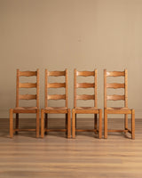 Set of 4 French Oak High Back Rush Seat Dining Chairs, France, 1960s