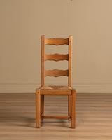 Set of 4 French Oak High Back Rush Seat Dining Chairs, France, 1960s