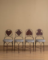 Set of 4 Iron Playing Card Garden Chairs in Striped Subrella, France, Early 20th Century