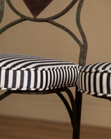 Set of 4 Iron Playing Card Garden Chairs in Striped Subrella, France, Early 20th Century