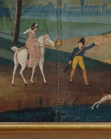 Large 18th Century Painted Wallpaper Panel "Fox Hunting Scene" Triptych, France