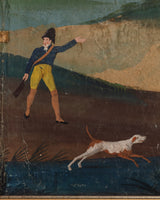 Large 18th Century Painted Wallpaper Panel "Fox Hunting Scene" Triptych, France