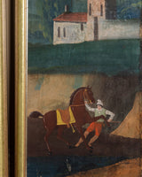 Large 18th Century Painted Wallpaper Panel "Fox Hunting Scene" Triptych, France