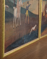Large 18th Century Painted Wallpaper Panel "Fox Hunting Scene" Triptych, France
