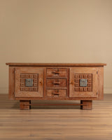 French Cerused Oak Sideboard with Geometric Motifs & Tiles, France, 1940s