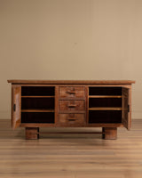 French Cerused Oak Sideboard with Geometric Motifs & Tiles, France, 1940s