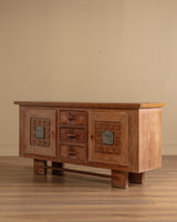 French Cerused Oak Sideboard with Geometric Motifs & Tiles, France, 1940s