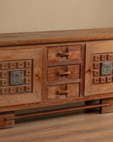 French Cerused Oak Sideboard with Geometric Motifs & Tiles, France, 1940s