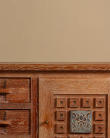 French Cerused Oak Sideboard with Geometric Motifs & Tiles, France, 1940s