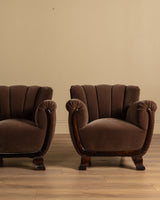 Swedish Art Deco Mohair & Wood Club Chair, Sweden, 1930s (2 Available)