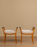 Swedish Grace Burlwood Footstools in Mohair, Sweden, 1920's (2 Available)