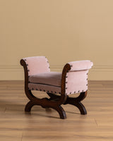 Swedish Walnut Stool in Pink Mohair Manner of Otto Schulz, 1950s