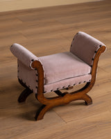 Swedish Walnut Stool in Pink Mohair Manner of Otto Schulz, 1950s