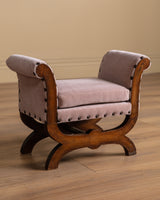 Swedish Walnut Stool in Pink Mohair Manner of Otto Schulz, 1950s