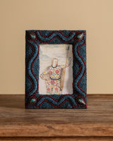 Beaded Turquoise and Burgundy Picture Frame, American, Early 20th Century