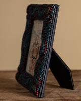 Beaded Turquoise and Burgundy Picture Frame, American, Early 20th Century