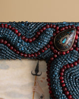 Beaded Turquoise and Burgundy Picture Frame, American, Early 20th Century