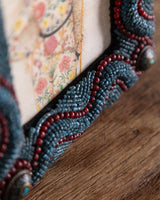 Beaded Turquoise and Burgundy Picture Frame, American, Early 20th Century