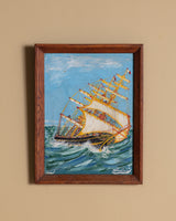 Impressionist Ship Seascape in Walnut Frame, American, 1960s