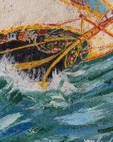 Impressionist Ship Seascape in Walnut Frame, American, 1960s