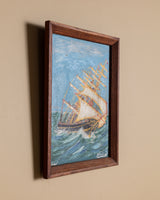 Impressionist Ship Seascape in Walnut Frame, American, 1960s