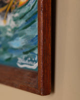 Impressionist Ship Seascape in Walnut Frame, American, 1960s