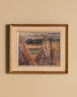 Wheat Sheaves Harvest Landscape in Gold Frame, Belgium, 1930s