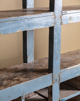 19th Century 10ft Blue Painted American General Store Cabinet / Shelving Unit