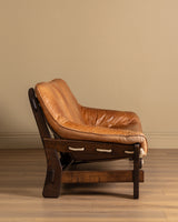 Scandinavian Brutalist Leather and Oak Sofa, Scandinavia, 1970s