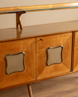 Italian Wood & Glass Top Sideboard Manner of Ico Parisi, 1950s