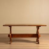 Brutalist Oak 63" Trestle Dining Table, France, 1960's
