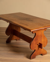 Brutalist Oak 63" Trestle Dining Table, France, 1960's