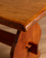 Brutalist Oak 63" Trestle Dining Table, France, 1960's