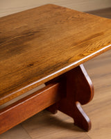 Brutalist Oak 63" Trestle Dining Table, France, 1960's