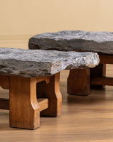 Belgian Bluestone & Oak Coffee Table, 1970's (2 Available)