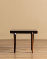 Pair of Art Deco Black Lacquer Side Tables w/ Wood Inlay, France, 1940's