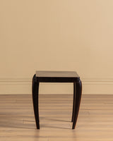 Pair of Art Deco Black Lacquer Side Tables w/ Wood Inlay, France, 1940's