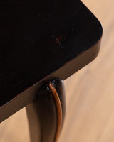 Pair of Art Deco Black Lacquer Side Tables w/ Wood Inlay, France, 1940's