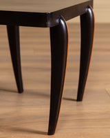 Pair of Art Deco Black Lacquer Side Tables w/ Wood Inlay, France, 1940's
