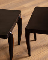 Pair of Art Deco Black Lacquer Side Tables w/ Wood Inlay, France, 1940's