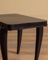 Pair of Art Deco Black Lacquer Side Tables w/ Wood Inlay, France, 1940's
