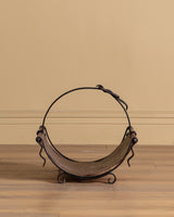 Leather and Iron Log Holder w/ Buckle, France, 1950's