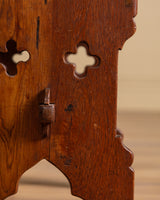 Gothic Carved Oak Stool with Woven Leather Seat, Belgium, 1950's