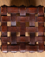Gothic Carved Oak Stool with Woven Leather Seat, Belgium, 1950's