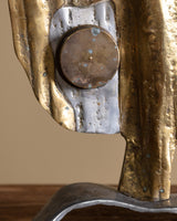 Brutalist Brass Sculptural Table Clock by David Marshall, Spain, 1970's
