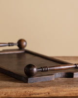 Wooden Serving Tray with Turned Ball Handles, France, 1970's