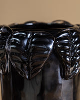Large Hand Blow Murano Black Glass Leaf-Trim Vase #2, Italy, 2000's
