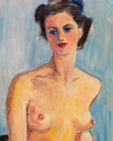 Seated Nude Oil Painting by Bertrand, France, 1950's